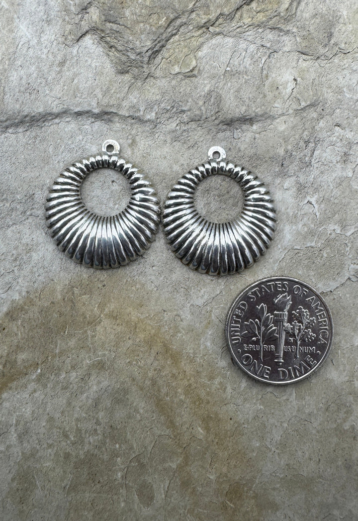 Oxidized Sterling Silver Round Shrimp Charm Pair 20mm