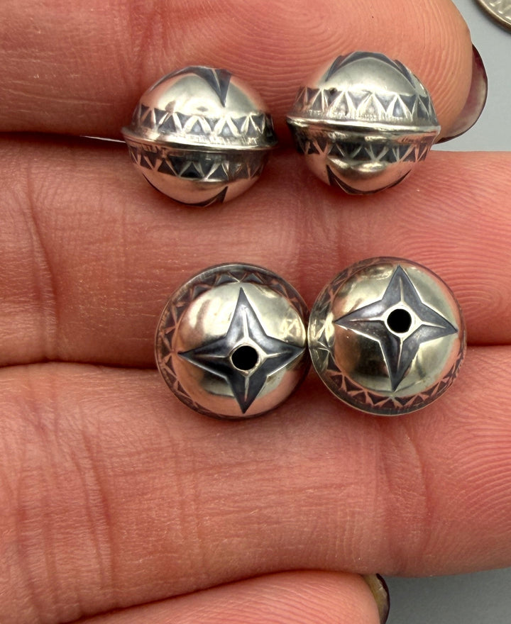 Oxidized Sterling Silver Star Design 10mm Round Beads