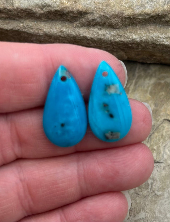 Persian Turquoise (Iran) Matching Earring Slab Bead Pair