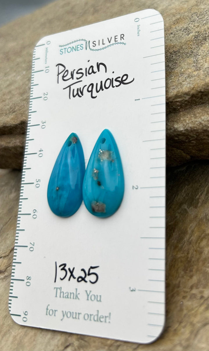 Persian Turquoise (Iran) Matching Earring Slab Bead Pair