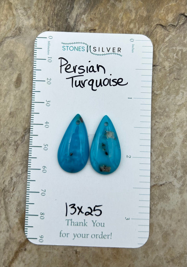 Persian Turquoise (Iran) Matching Earring Slab Bead Pair