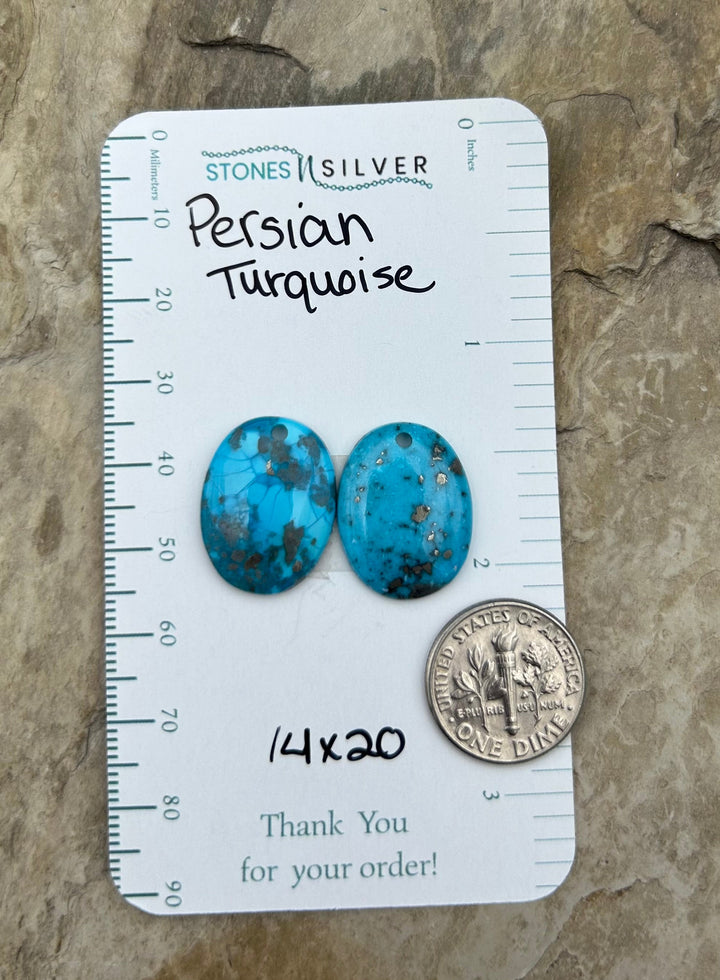 Persian Turquoise (Iran) Matching Earring Slab Bead Pair
