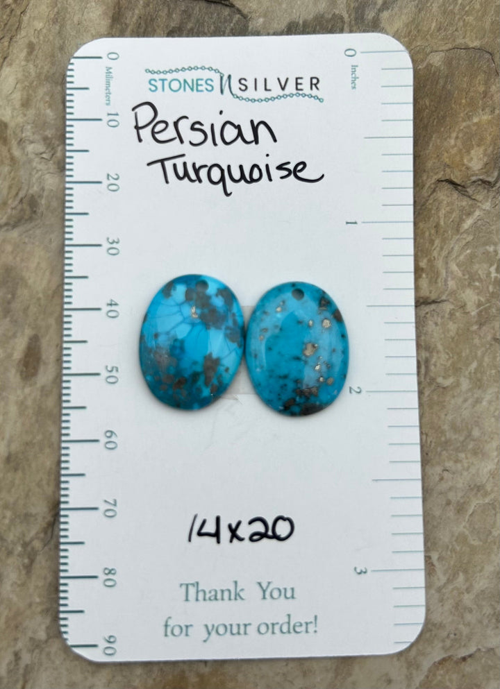 Persian Turquoise (Iran) Matching Earring Slab Bead Pair