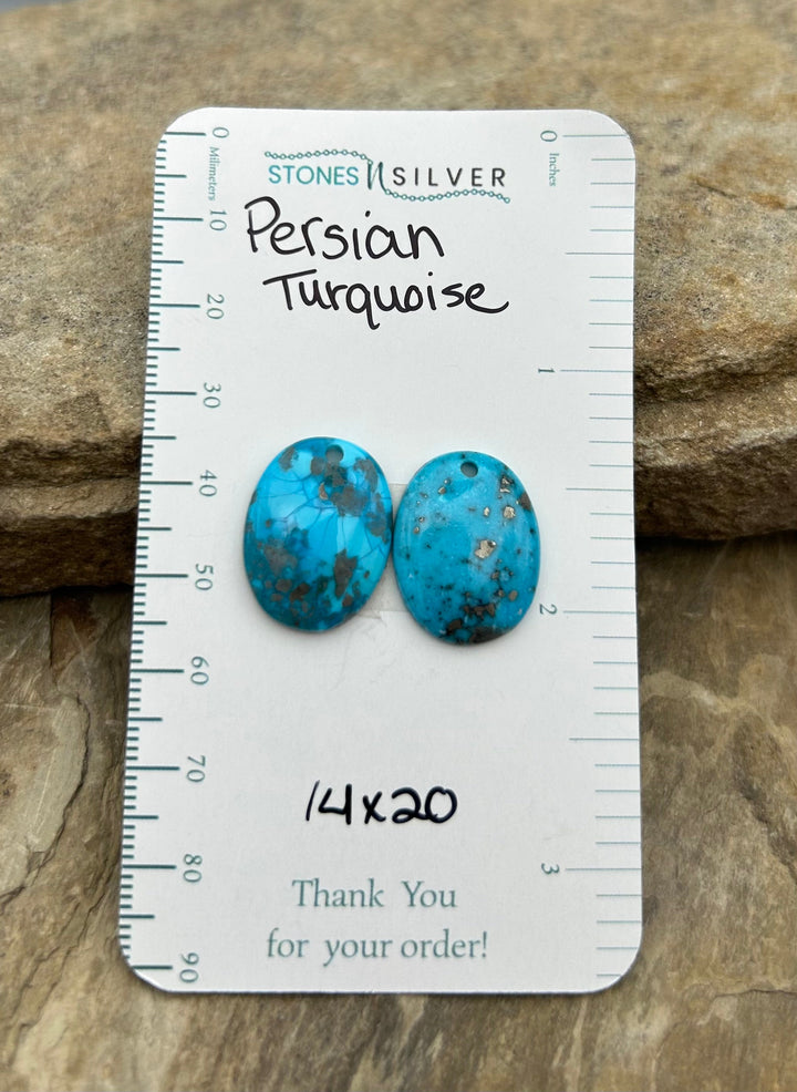 Persian Turquoise (Iran) Matching Earring Slab Bead Pair