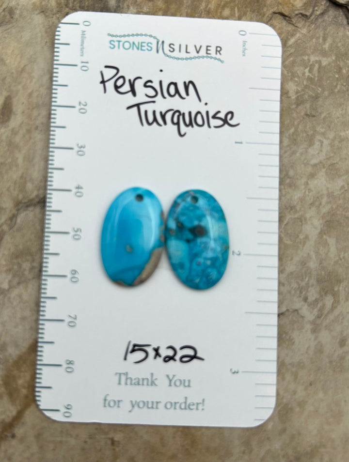 Persian Turquoise (Iran) Matching Earring Slab Bead Pair