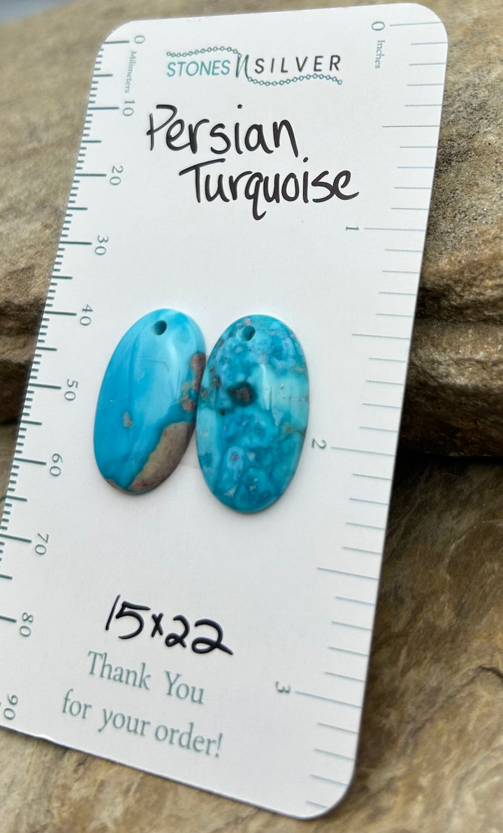Persian Turquoise (Iran) Matching Earring Slab Bead Pair