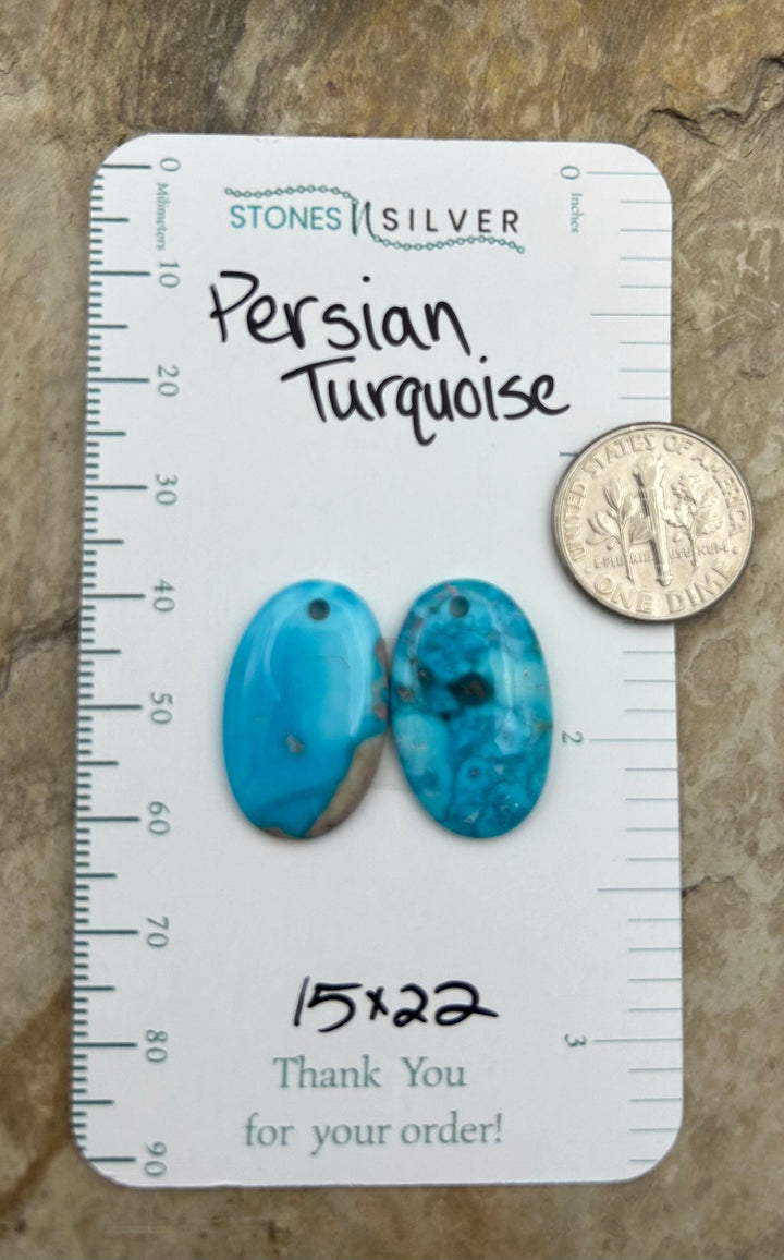 Persian Turquoise (Iran) Matching Earring Slab Bead Pair