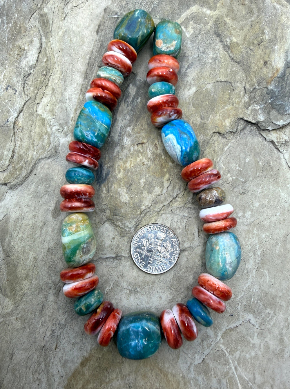 Peruvian Blue Opal and Spiny Oyster Chunky Designer Bead