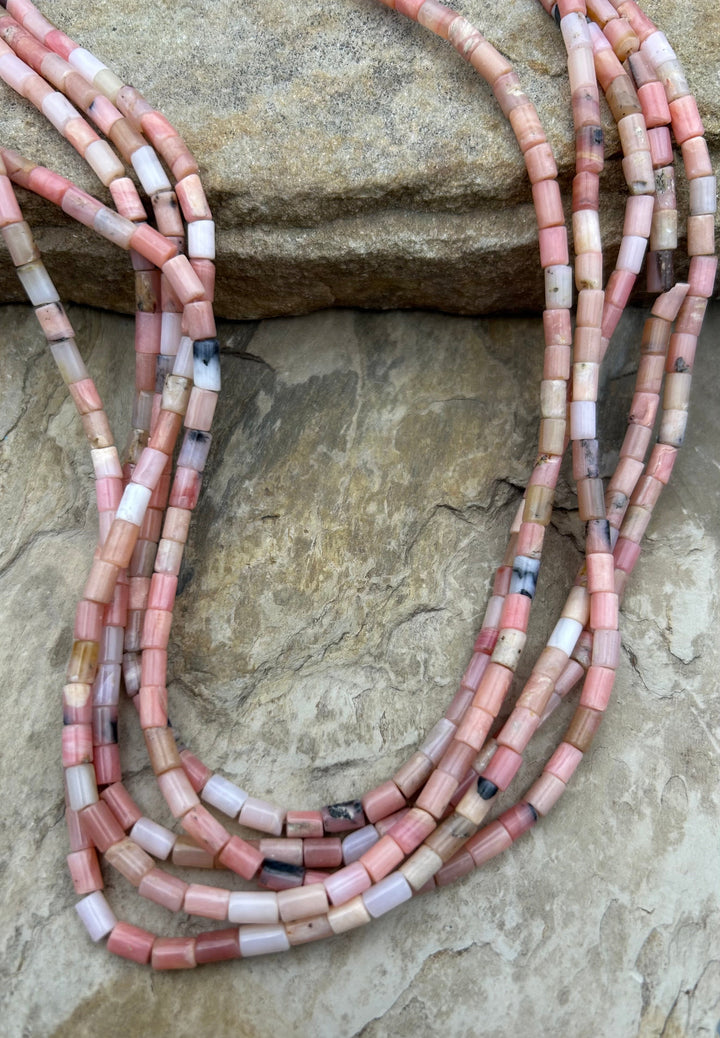 Peruvian Pink Opal 4-6mm Tube Beads 16 Inch Strand - Opal