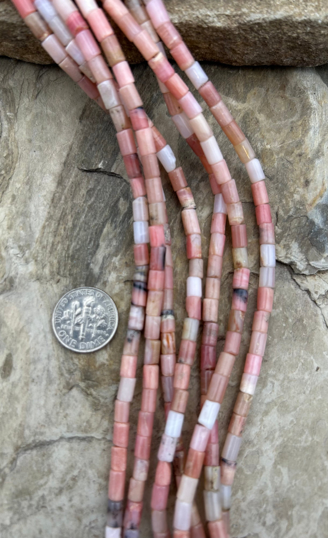 Peruvian Pink Opal 4-6mm Tube Beads 16 Inch Strand - Opal