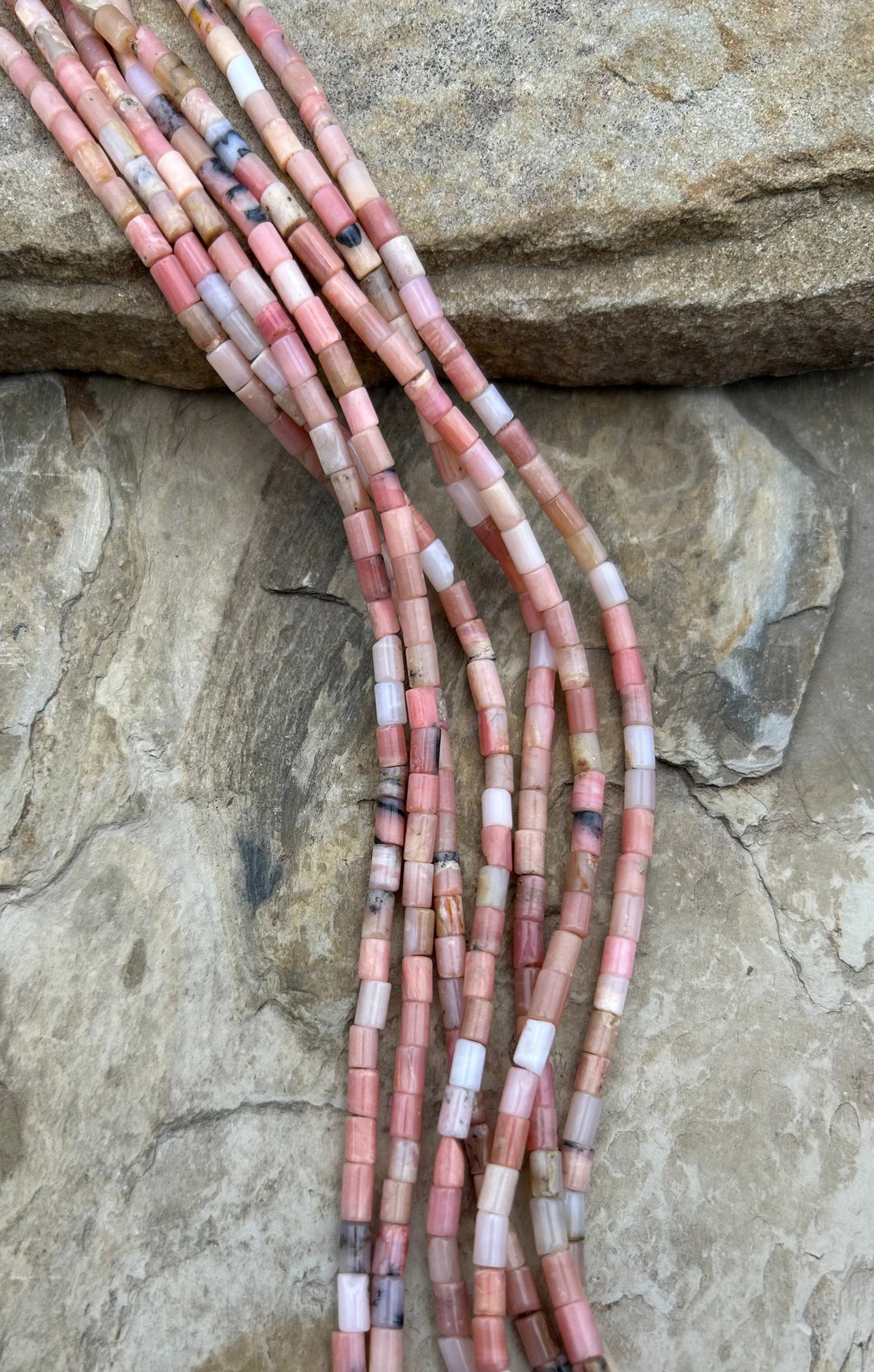 Peruvian Pink Opal 4-6mm Tube Beads 16 Inch Strand - Opal