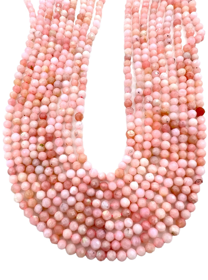 Peruvian Pink Opal Micro Faceted Round Beads 3mm 16 inch
