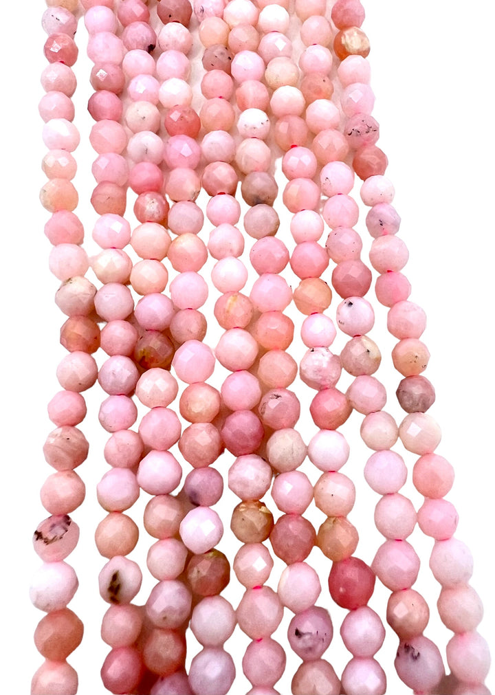 Peruvian Pink Opal Micro Faceted Round Beads 3mm 16 inch