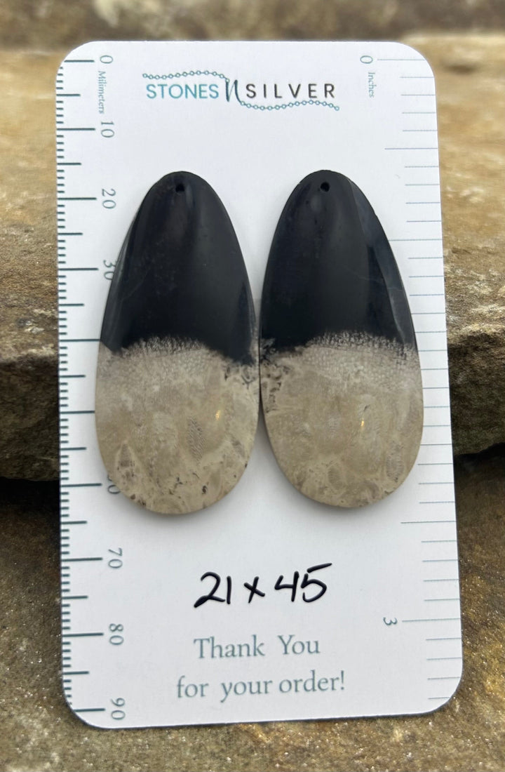 Petrified Palm Root Matching Earring Slab Bead Pair 21x45mm