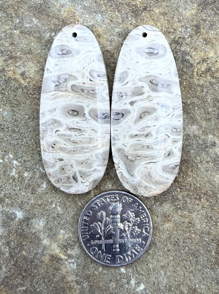 Petrified Palm Wood Matching Earring Slab Bead Pair 16x41mm