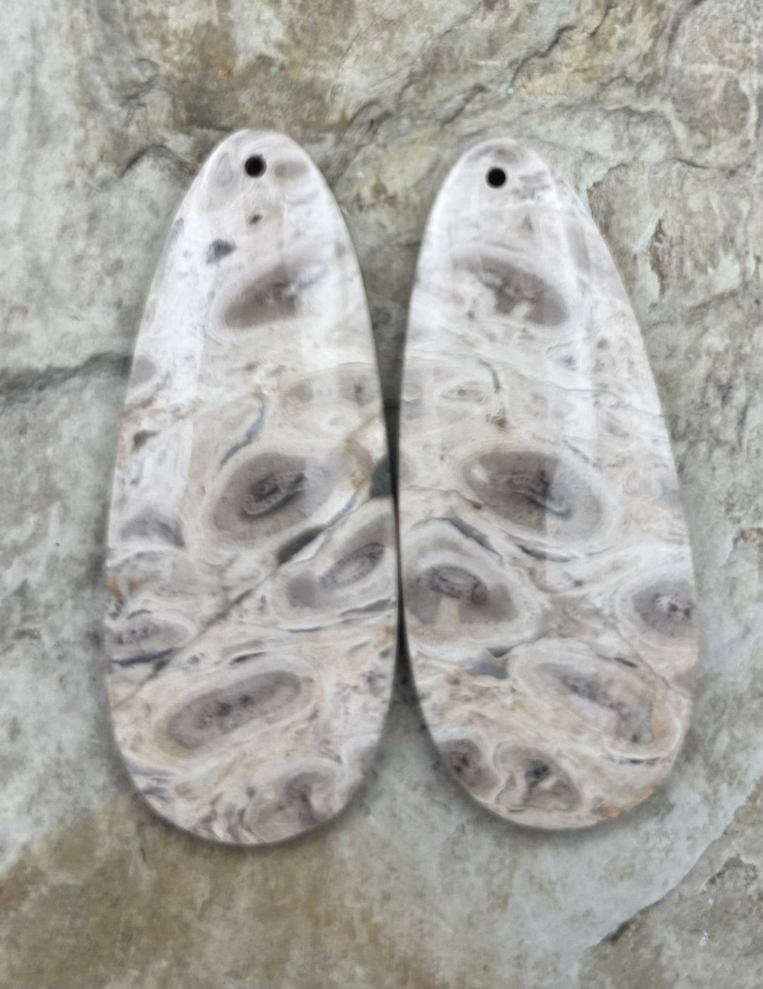 Petrified Palm Wood Matching Earring Slab Bead Pair 18x43mm