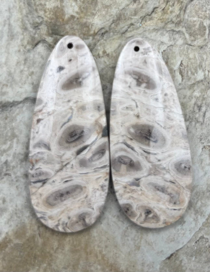 Petrified Palm Wood Matching Earring Slab Bead Pair 18x43mm