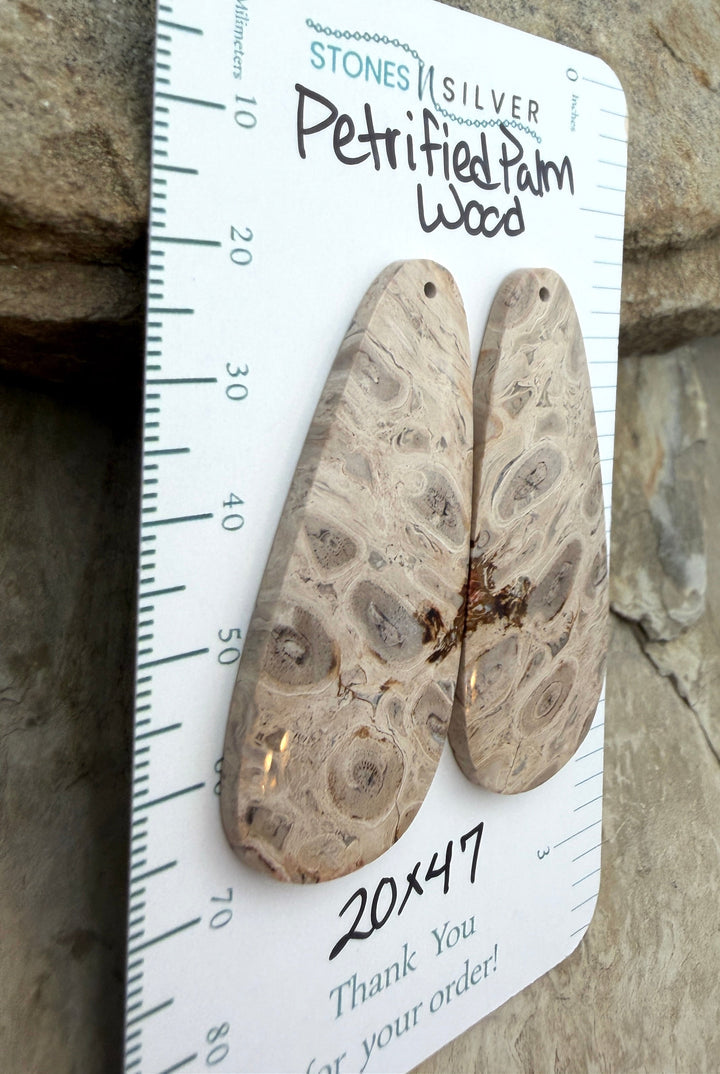 Petrified Palm Wood Matching Earring Slab Bead Pair 20x47mm