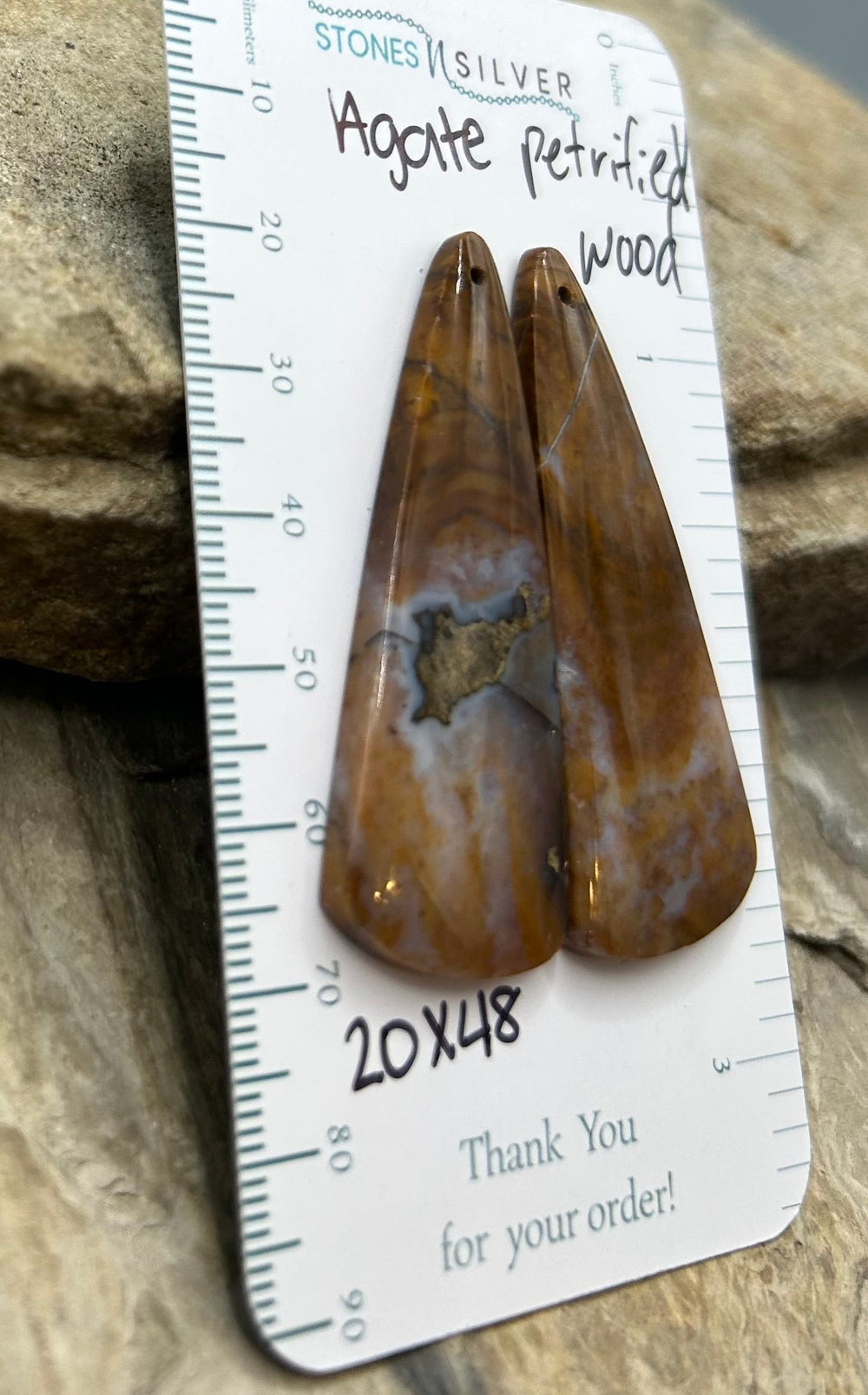 Petrified Wood Agate Matching Earring Slab Pair 20x48mm