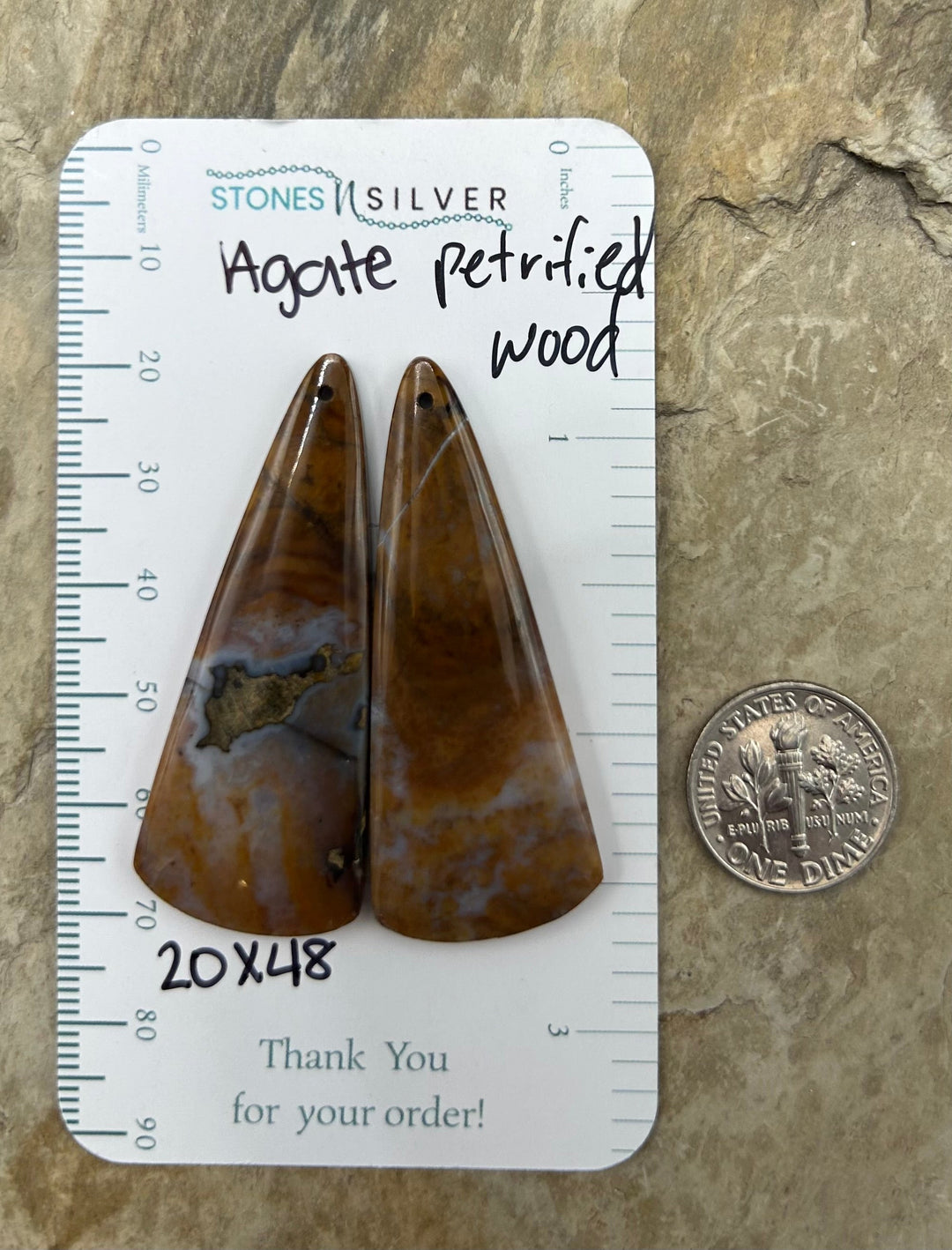Petrified Wood Agate Matching Earring Slab Pair 20x48mm
