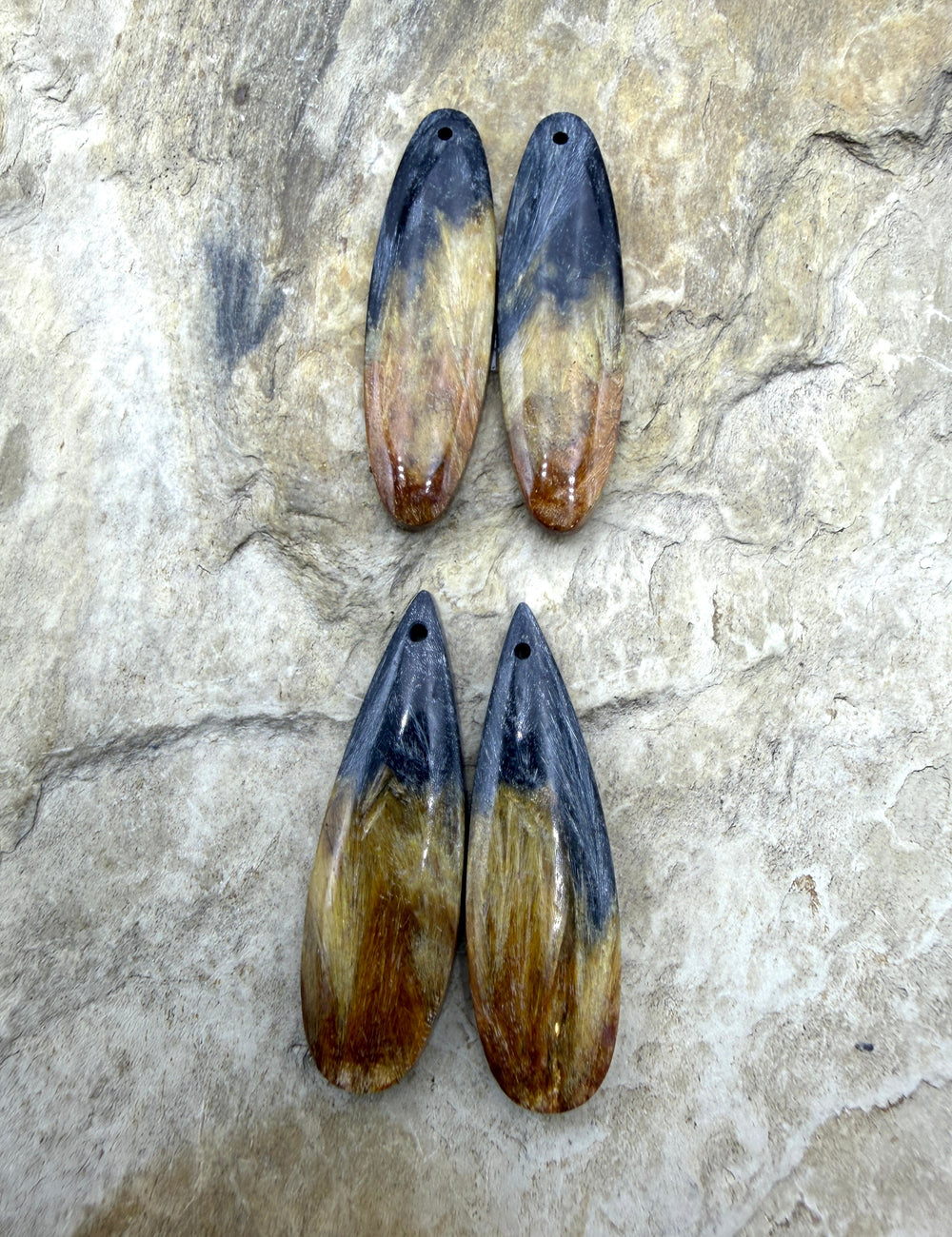 Petrified Wood Matching Earring Slab Bead Pair 11x33mm