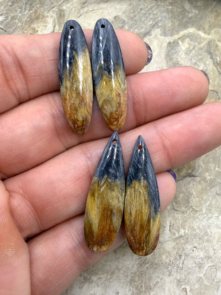 Petrified Wood Matching Earring Slab Bead Pair 11x33mm