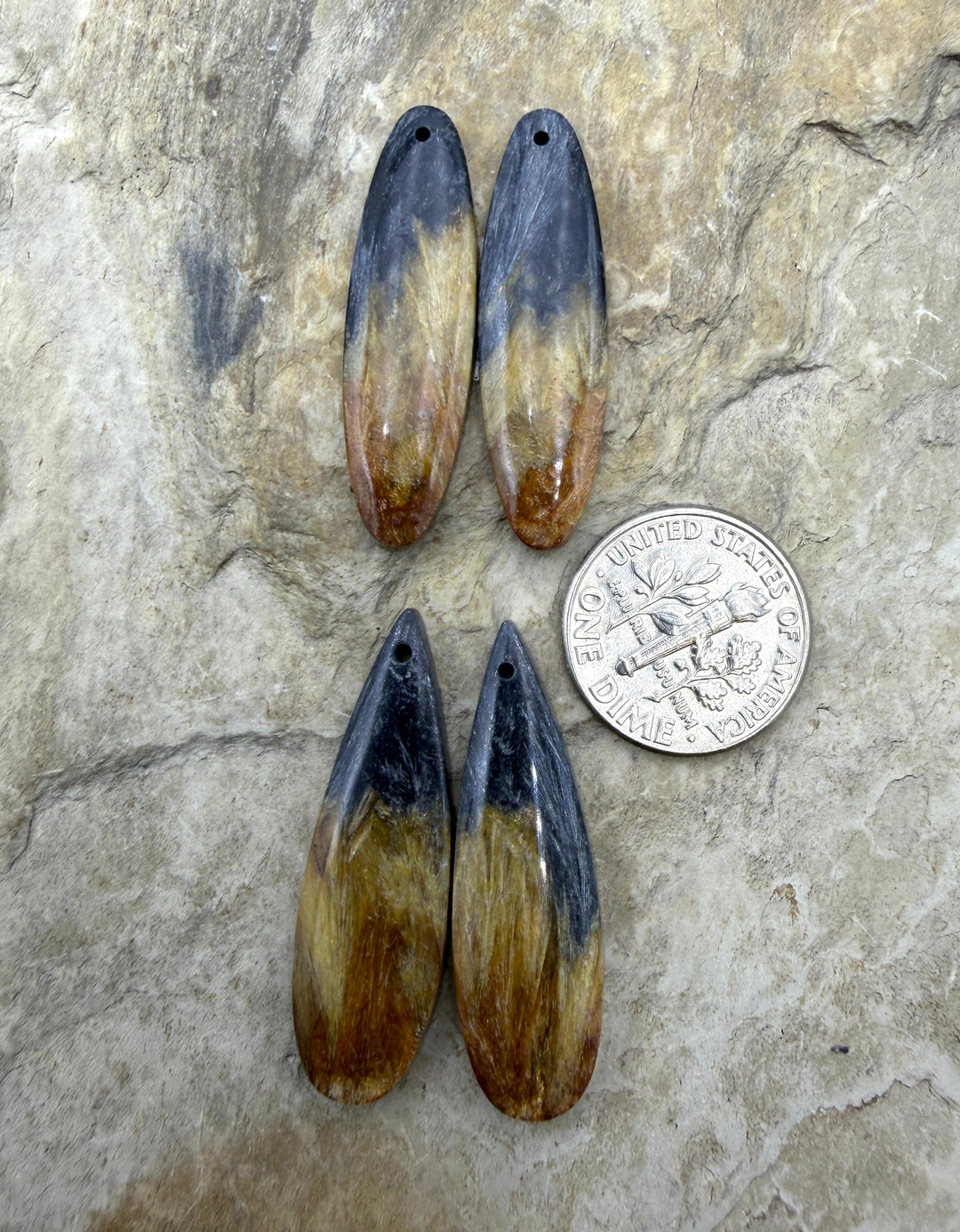 Petrified Wood Matching Earring Slab Bead Pair 11x33mm