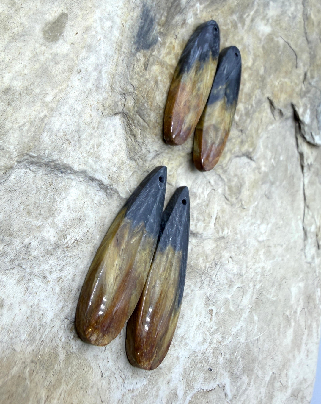 Petrified Wood Matching Earring Slab Bead Pair 11x33mm