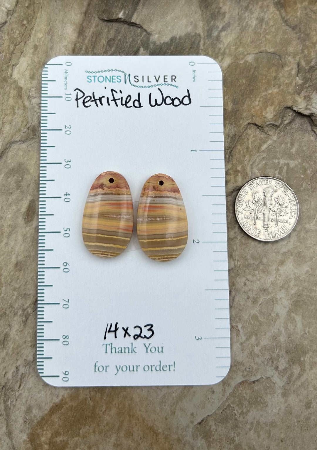Petrified Wood Matching Earring Slab Bead Pair 14x23mm