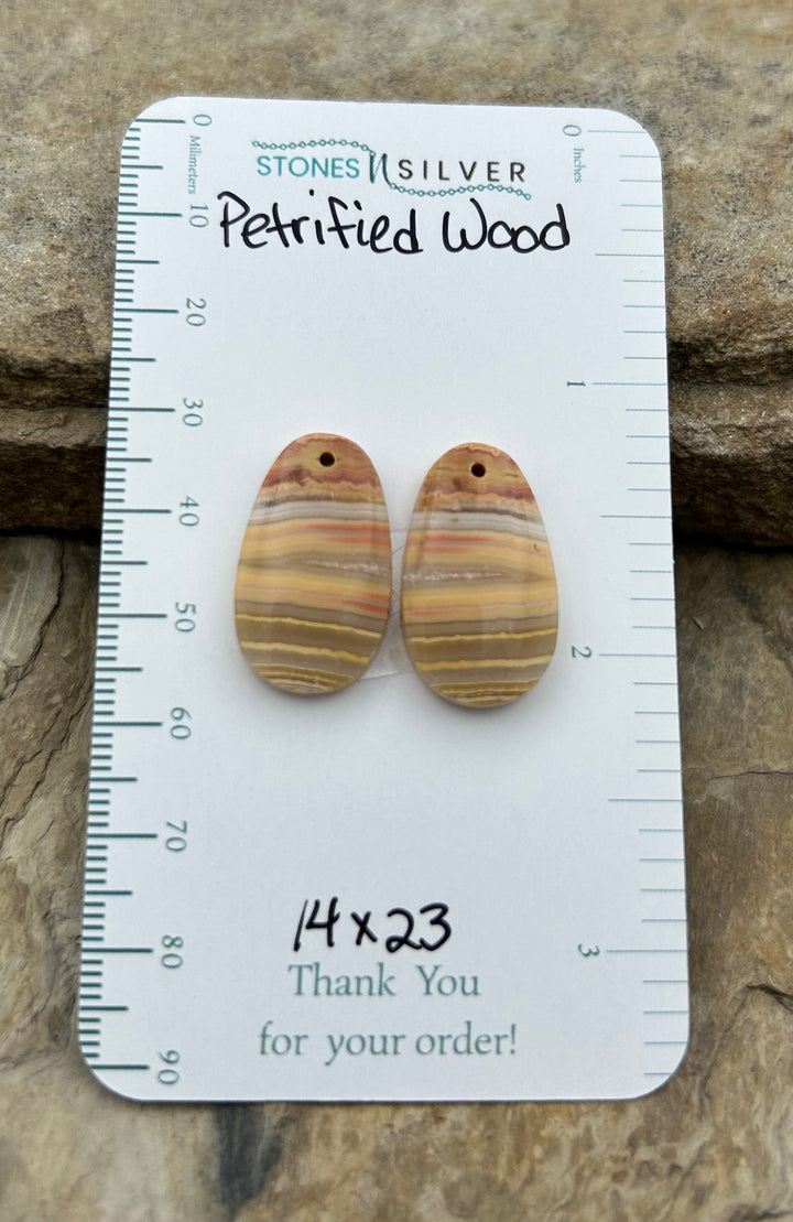Petrified Wood Matching Earring Slab Bead Pair 14x23mm