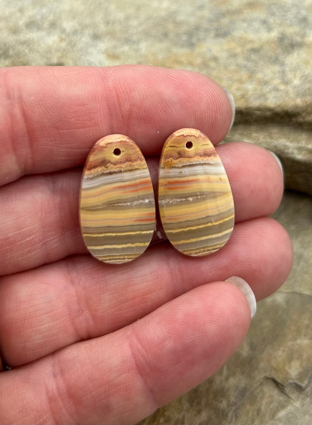 Petrified Wood Matching Earring Slab Bead Pair 14x23mm