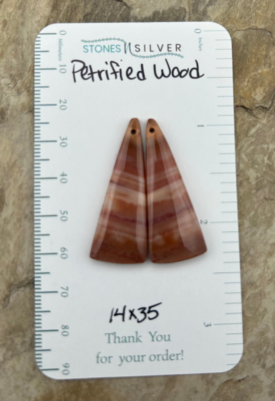 Petrified Wood Matching Earring Slab Bead Pair 14x35mm