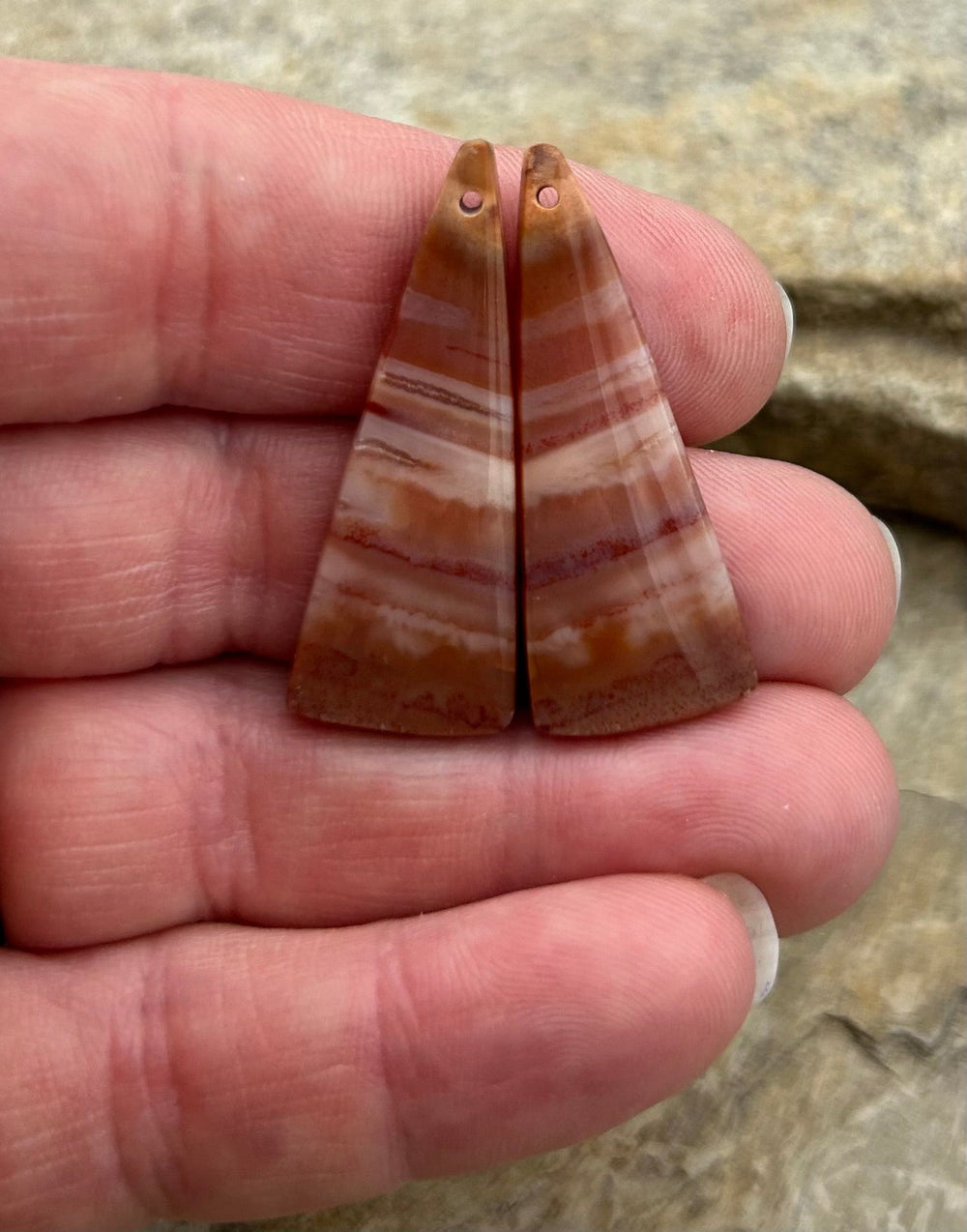 Petrified Wood Matching Earring Slab Bead Pair 14x35mm