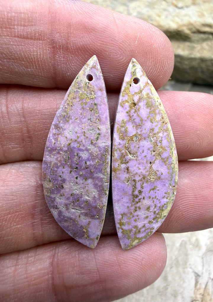 Phosphosiderite Matching Earring Slab Bead Pair 12x35mm