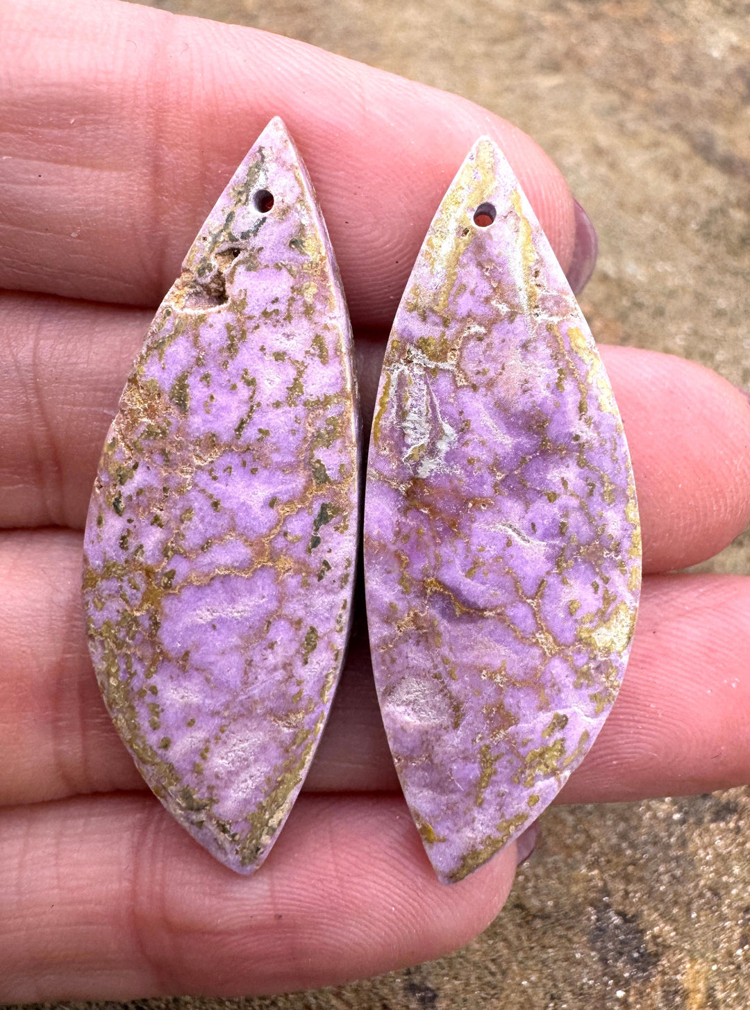 Phosphosiderite Matching Earring Slab Bead Pair 15x43mm