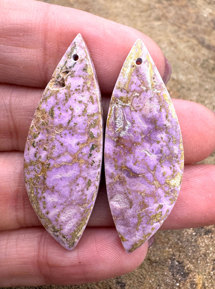 Phosphosiderite Matching Earring Slab Bead Pair 15x43mm