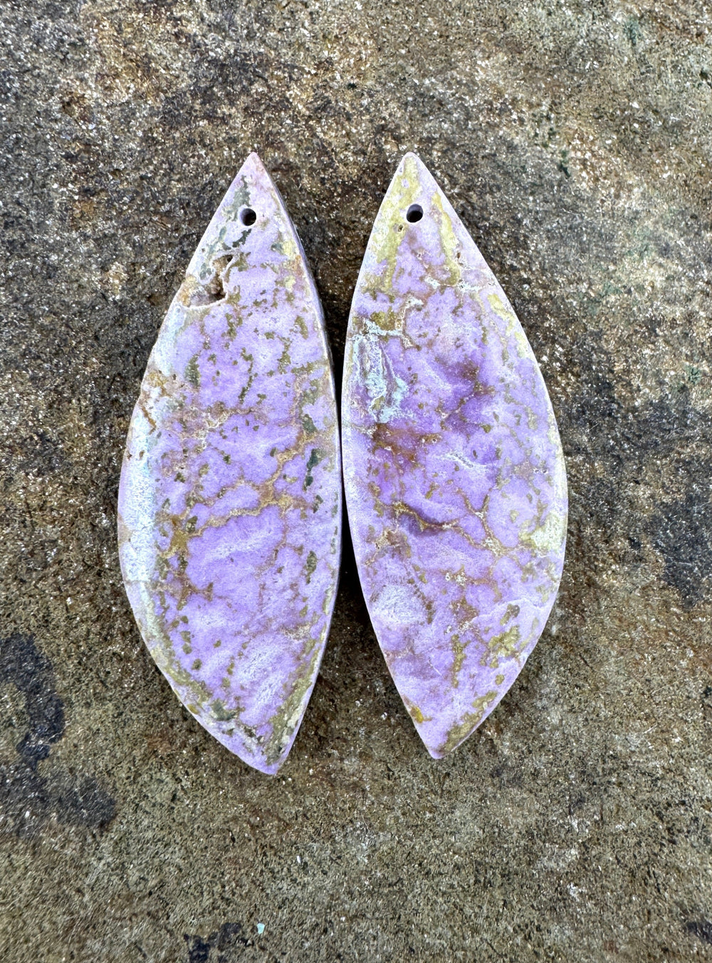 Phosphosiderite Matching Earring Slab Bead Pair 15x43mm