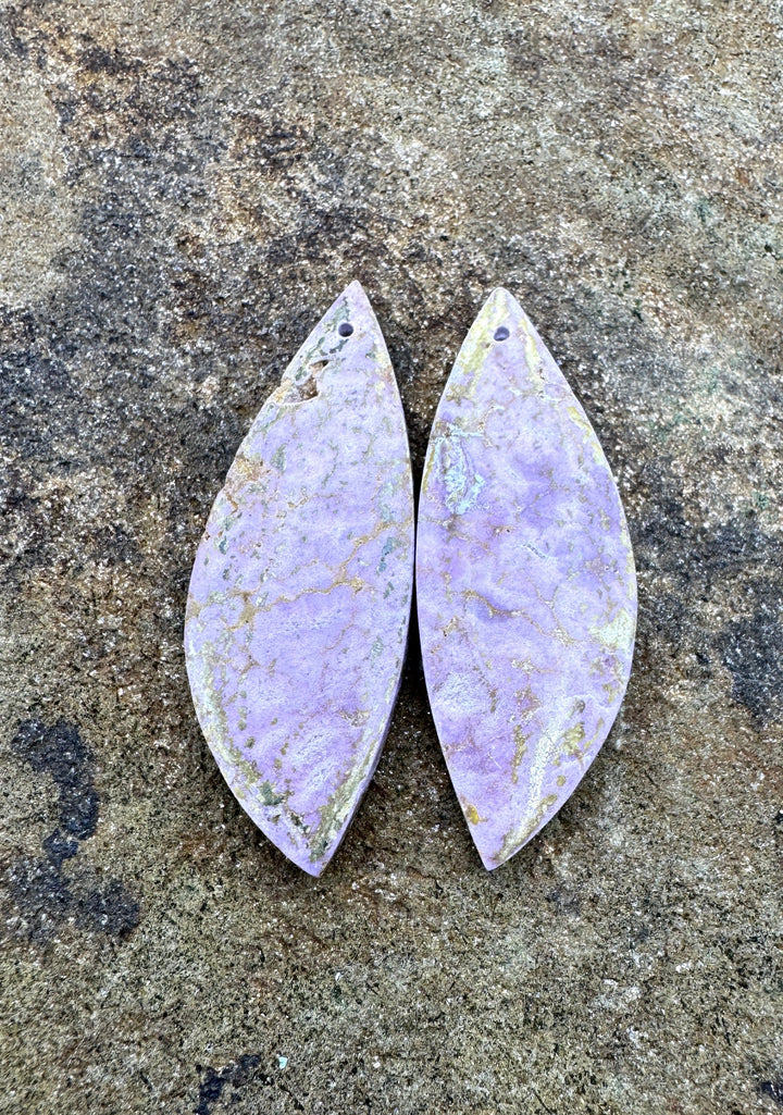 Phosphosiderite Matching Earring Slab Bead Pair 15x43mm