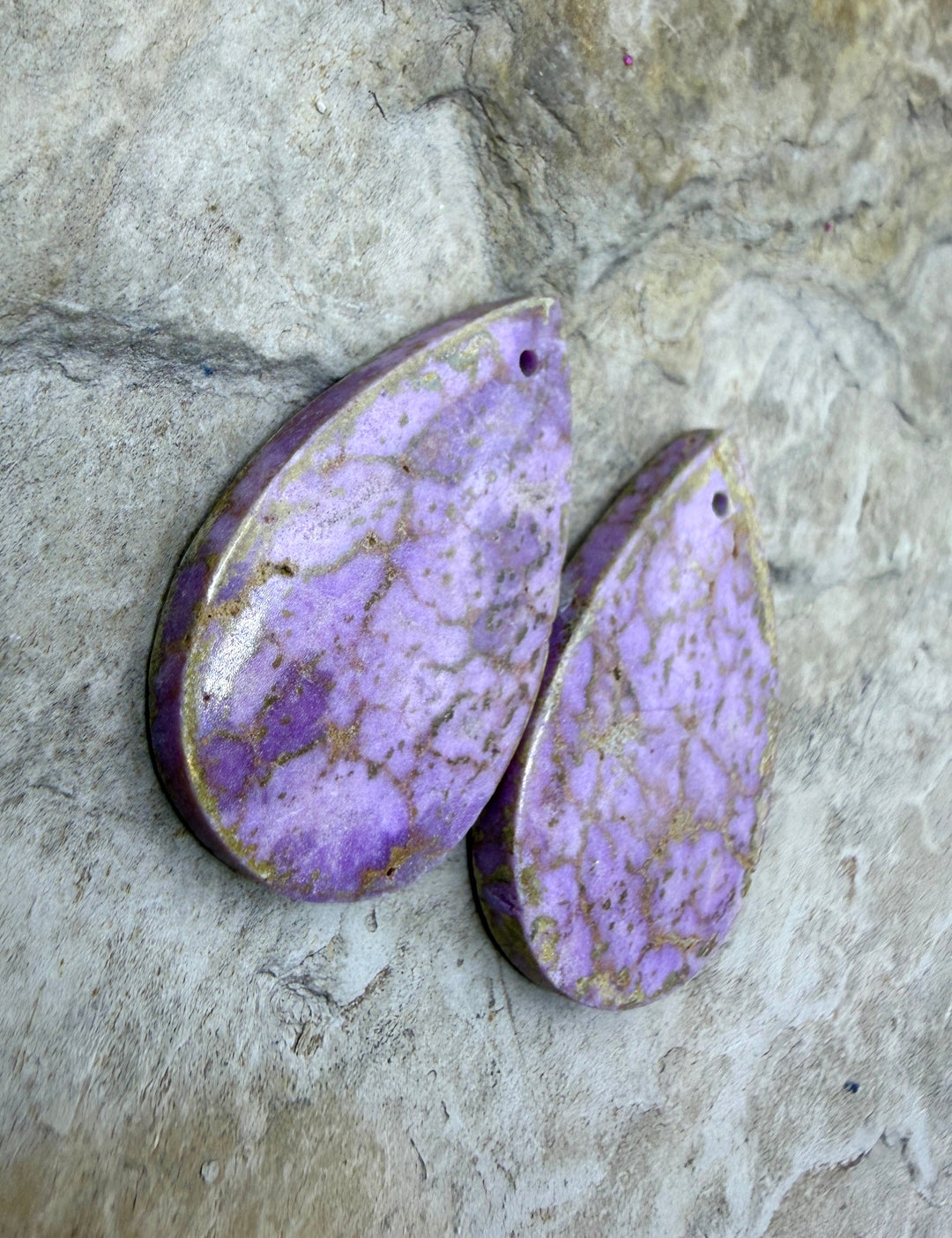 Phosphosiderite Matching Earring Slab Bead Pair 16x25mm