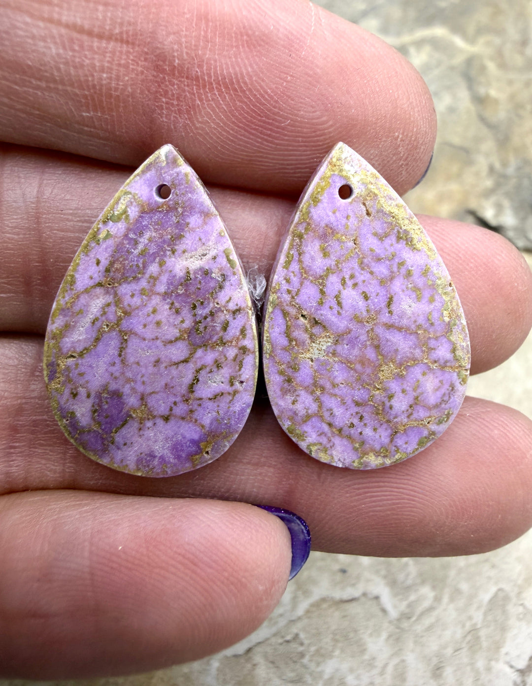 Phosphosiderite Matching Earring Slab Bead Pair 16x25mm