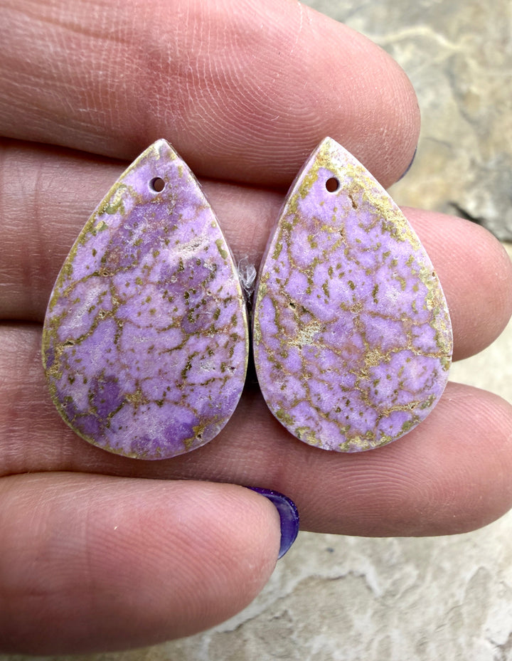 Phosphosiderite Matching Earring Slab Bead Pair 16x25mm