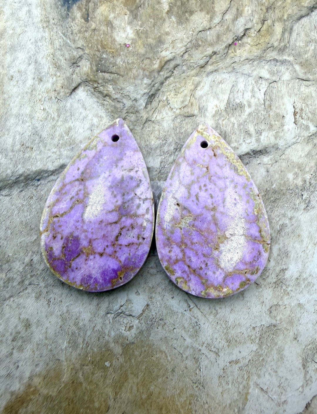 Phosphosiderite Matching Earring Slab Bead Pair 16x25mm