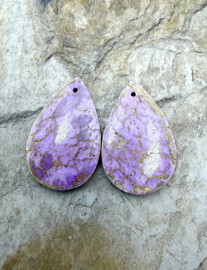 Phosphosiderite Matching Earring Slab Bead Pair 16x25mm