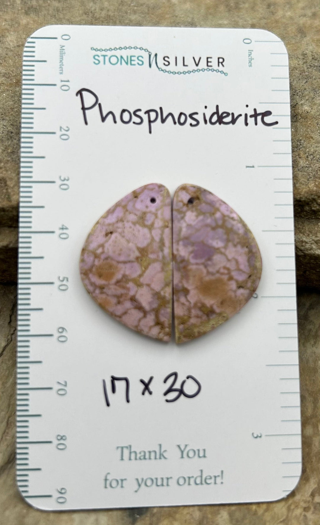 Phosphosiderite Matching Earring Slab Bead Pair 17x30mm