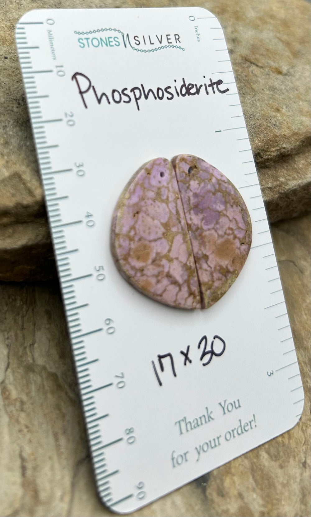 Phosphosiderite Matching Earring Slab Bead Pair 17x30mm