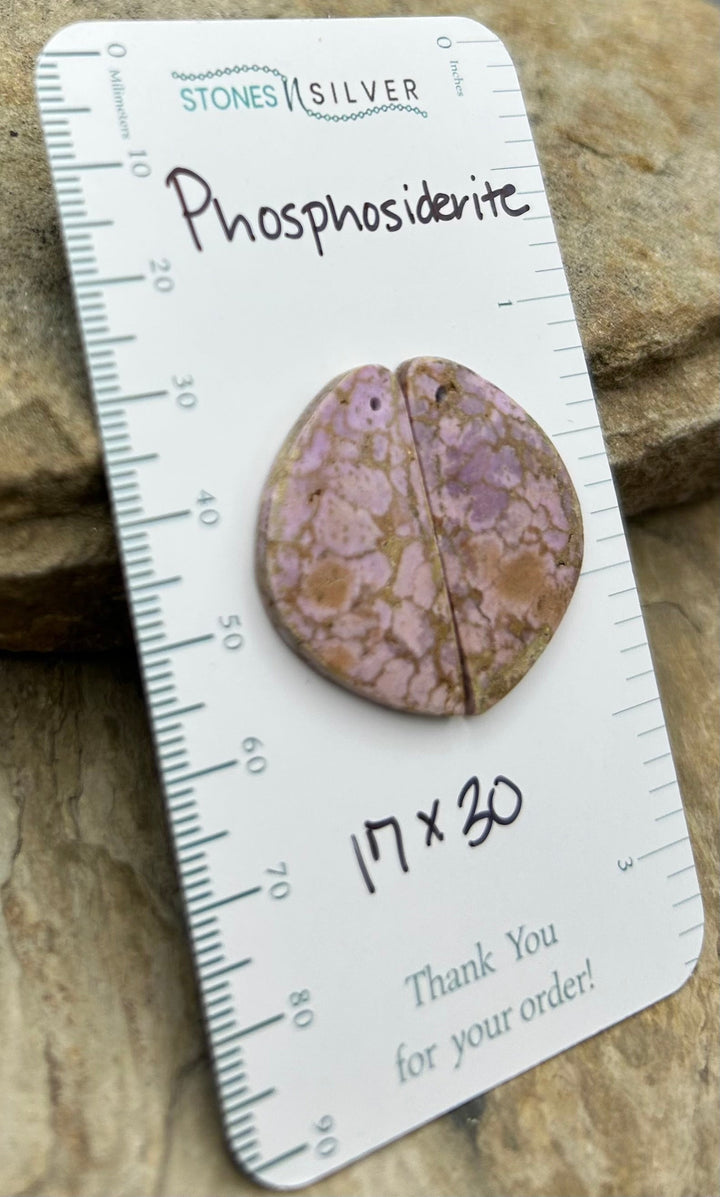 Phosphosiderite Matching Earring Slab Bead Pair 17x30mm
