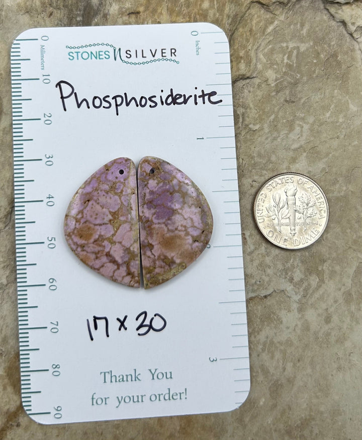 Phosphosiderite Matching Earring Slab Bead Pair 17x30mm