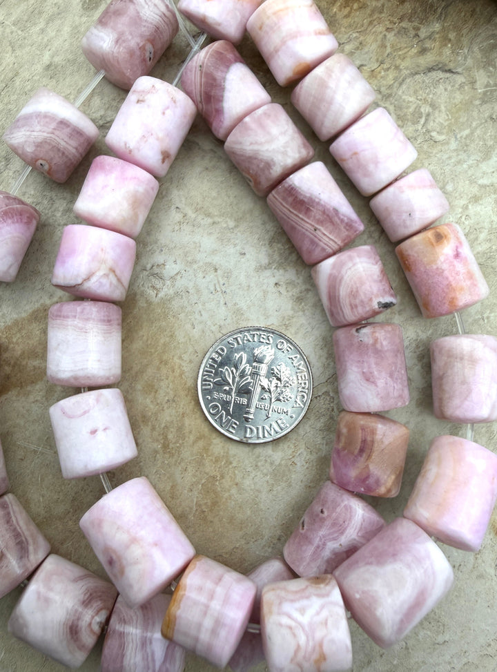 Pink Aragonite BIG Tube Beads 10x10-10x13mm 7.5 Inch