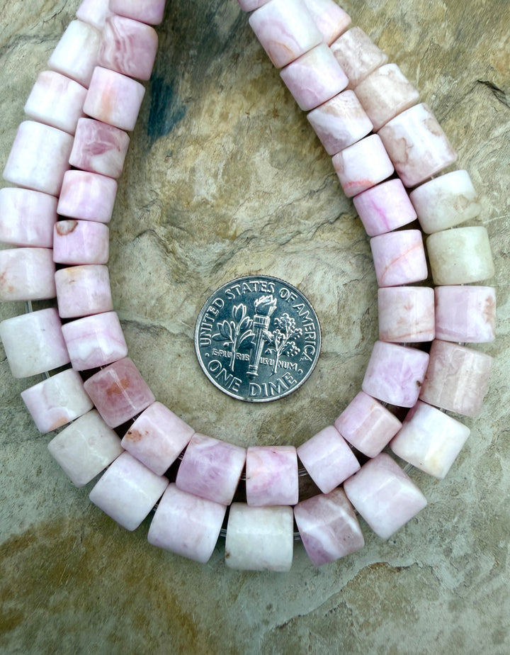Pink Aragonite Tube Beads 6.5x7-7x9mm 7 Inch Strand/25-26