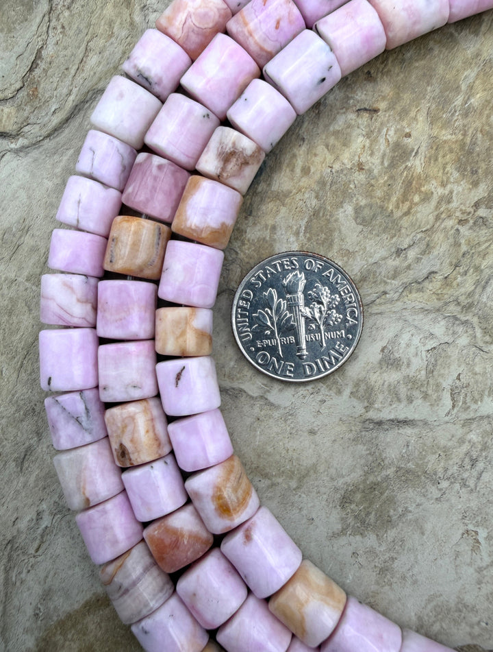 Pink Aragonite Tube Beads 7x6-7x8mm 6 Inch Strand/20 Beads